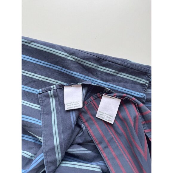 Lot of 2 LACOSTE Navy Blue Red Striped Cotton Casual Button Down Shirts, Size 43 - Picture 16 of 16